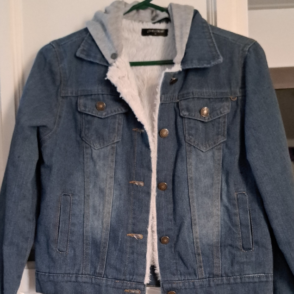 Charlotte Russe Blue Denim Jacket with White Faux Fur